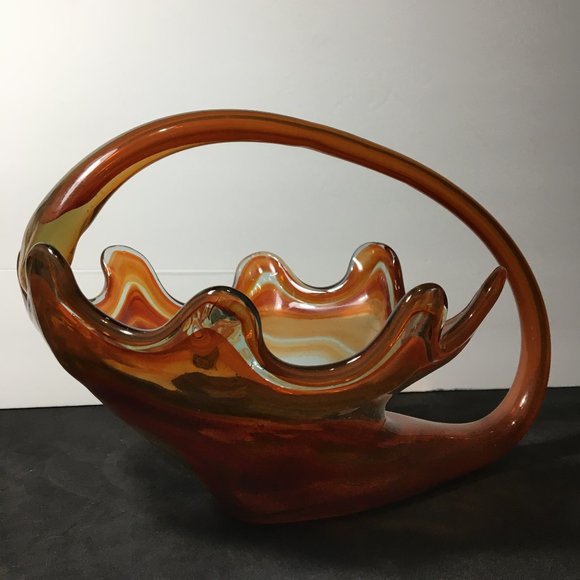 Vintage Sooner Orange Swirl Art Glass Candy Dish/Centerpiece/Decorative Bowl - Picture 3 of 16